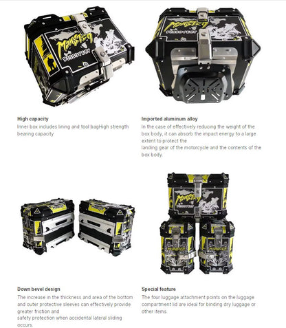 45L Aluminum Motorcycle Top Box Storage Black Monster at KingsMotorcycleFairings.com