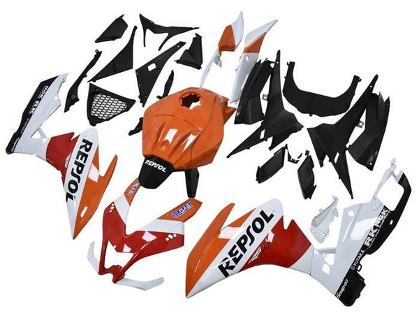 Aprilia RS4 125 Fairings (2012-2016) Orange, White, Red, Repsol at KingsMotorcycleFairings.com