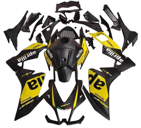 Aprilia RS4 50 Fairings (2012-2016) Matte Black, Gloss Yellow at KingsMotorcycleFairings.com