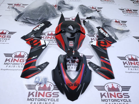 Aprilia RS 457 Fairings (2024-2025) Matte Black, Red Stripes at KingsMotorcycleFairings.com
