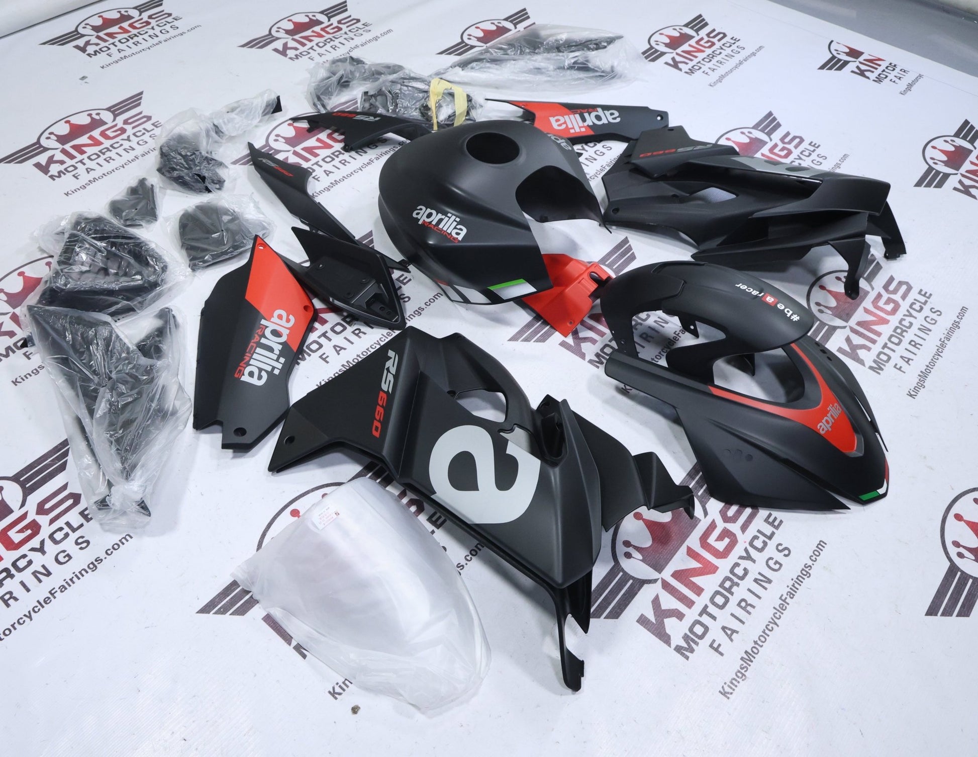 Aprilia RS660 Fairing Kit (2020-2024) Matte Black, Silver, Red at KingsMotorcycleFairings.com