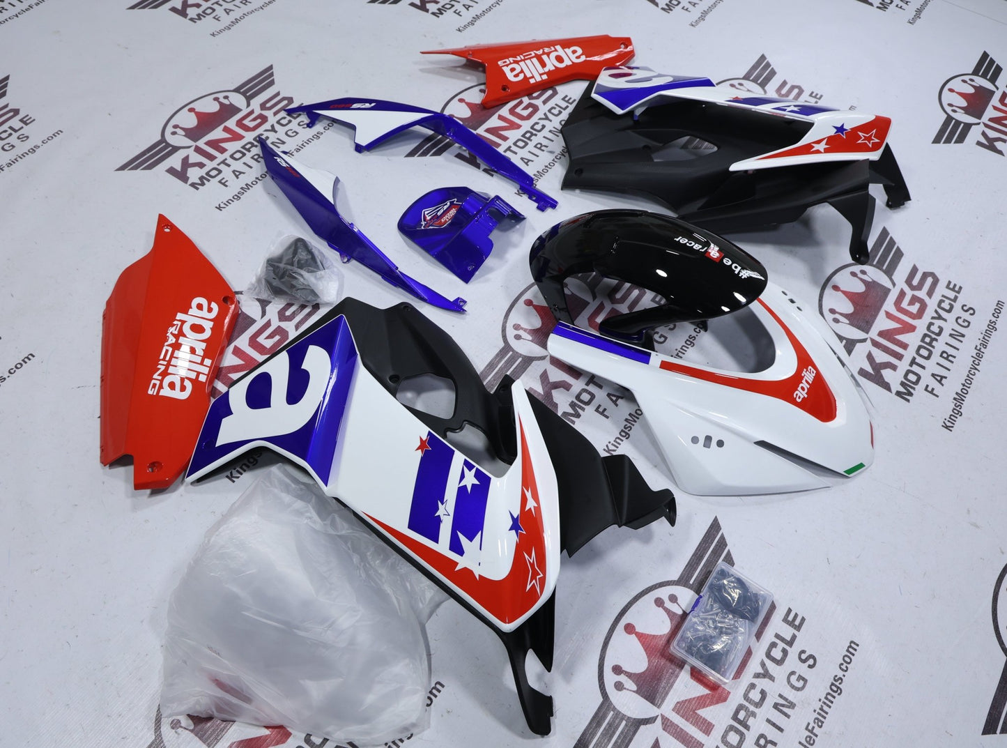 Aprilia RS660 Fairing Kit (2020-2024) White, Red, Blue at KingsMotorcycleFairings.com