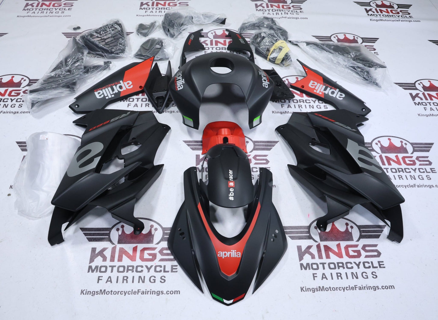 Aprilia RS660 Fairing Set (2020-2024) Matte Black, Silver, Red at KingsMotorcycleFairings.com