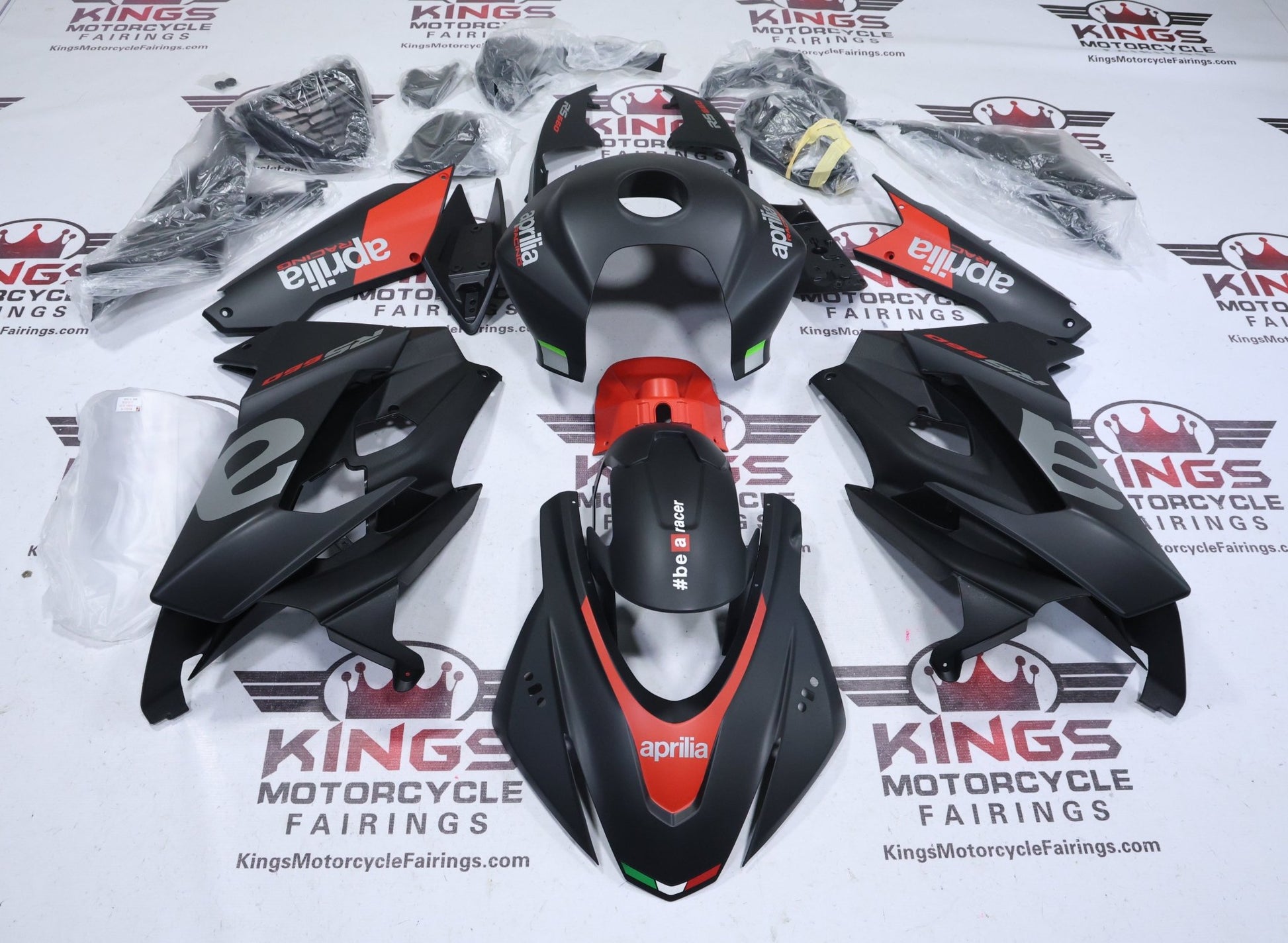 Aprilia RS660 Fairing Set (2020-2024) Matte Black, Silver, Red at KingsMotorcycleFairings.com