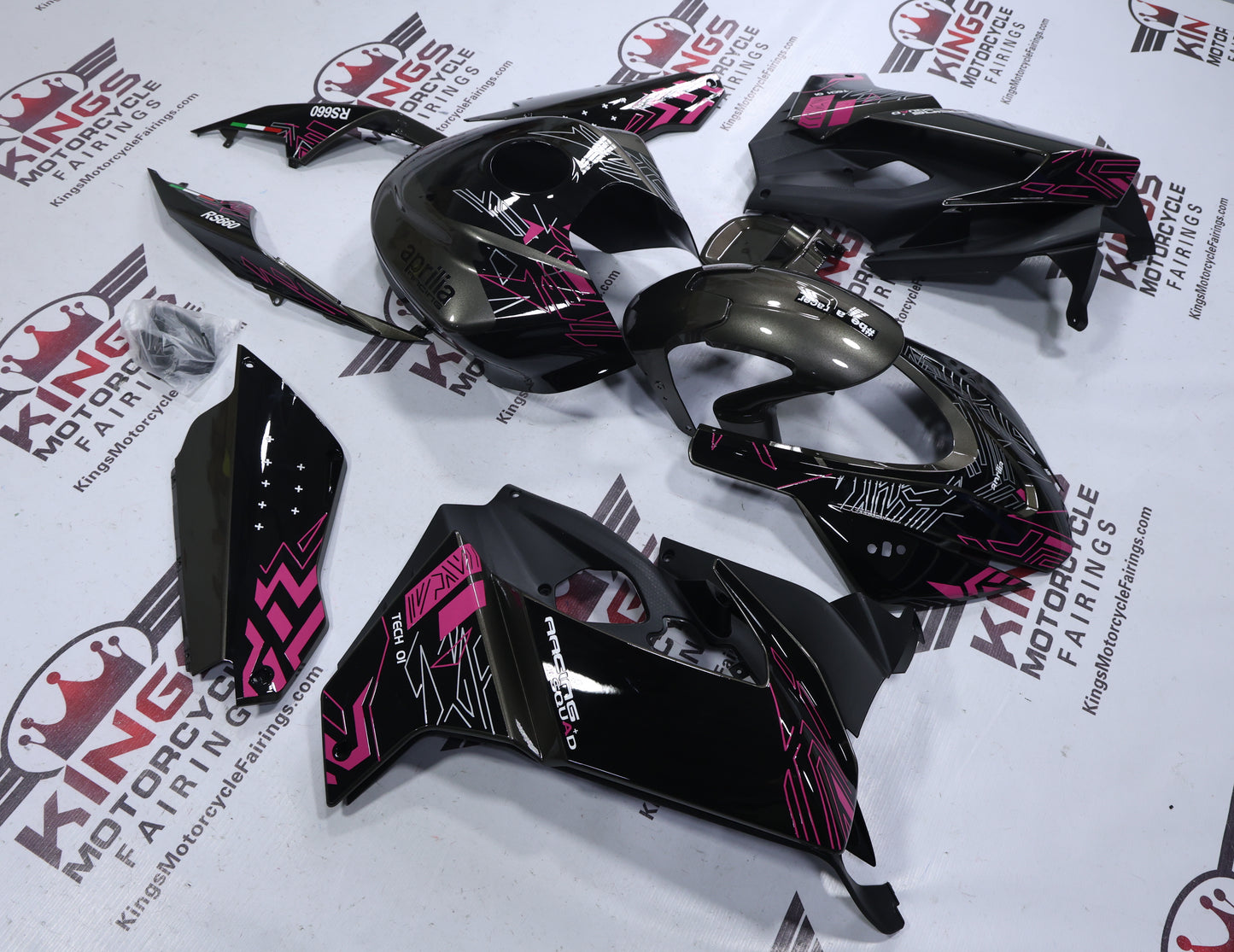 Aprilia RS660 Fairings (2020-2024) Black, Gray, Pink at KingsMotorcyleFairings.com
