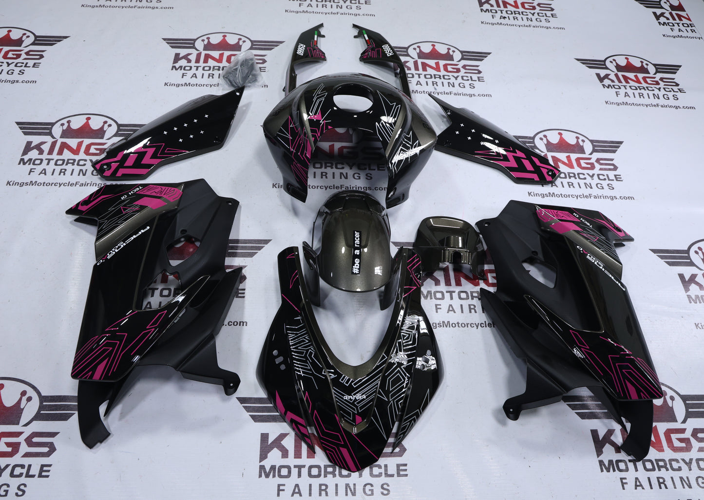 Aprilia RS660 Fairings (2020-2024) Black, Gray, Pink from KingsMotorcyleFairings.com