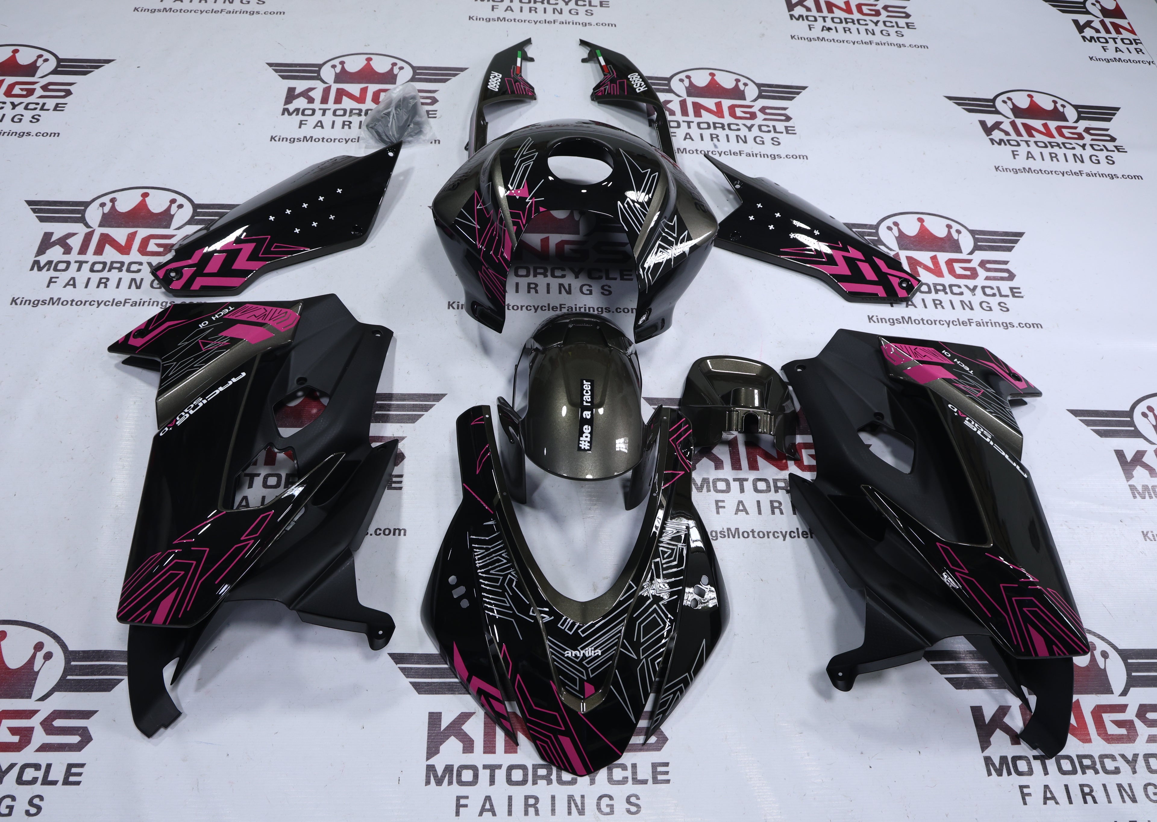 Aprilia RS660 Fairings (2020-2024) Black, Gray, Pink from KingsMotorcyleFairings.com