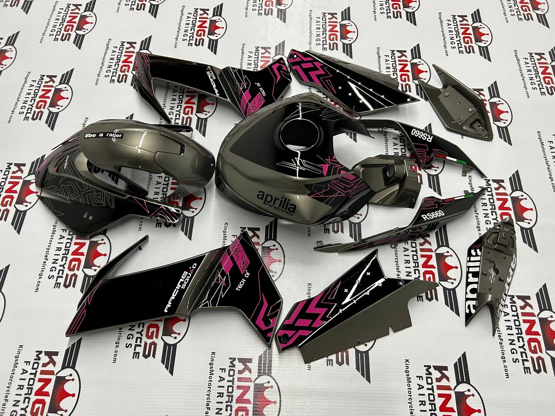 Aprilia RS660 Fairing kit (2020-2024) Gray, Black, Pink at KingsMotorcycleFairings.com