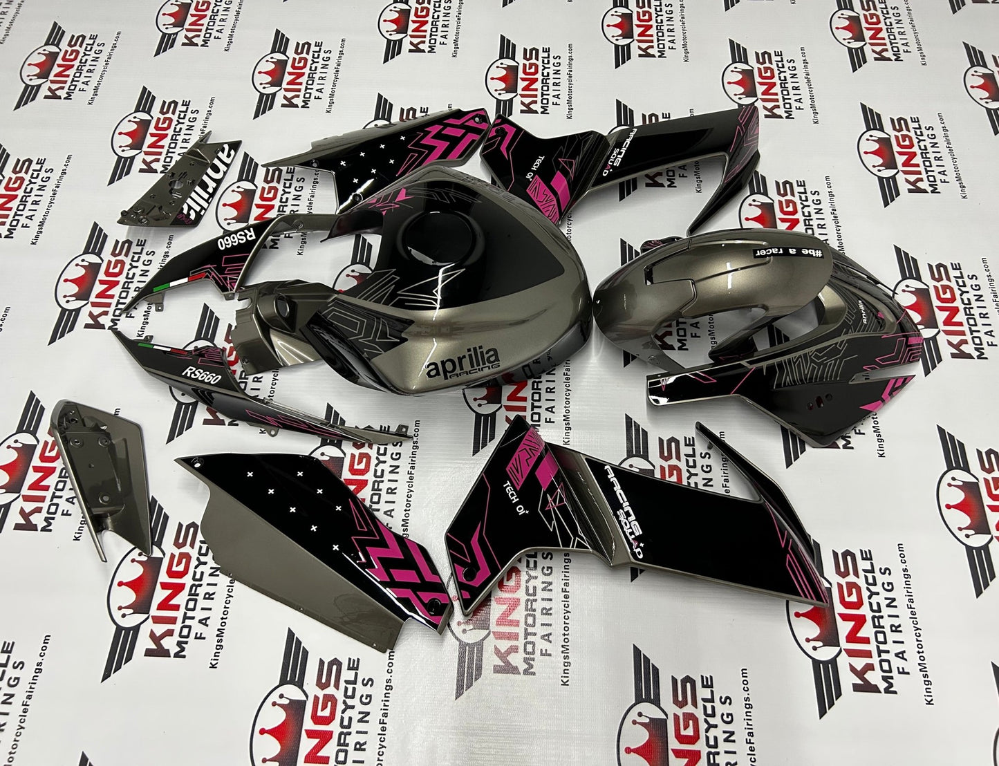 Aprilia RS660 Fairing set (2020-2024) Gray, Black, Pink at KingsMotorcycleFairings.com
