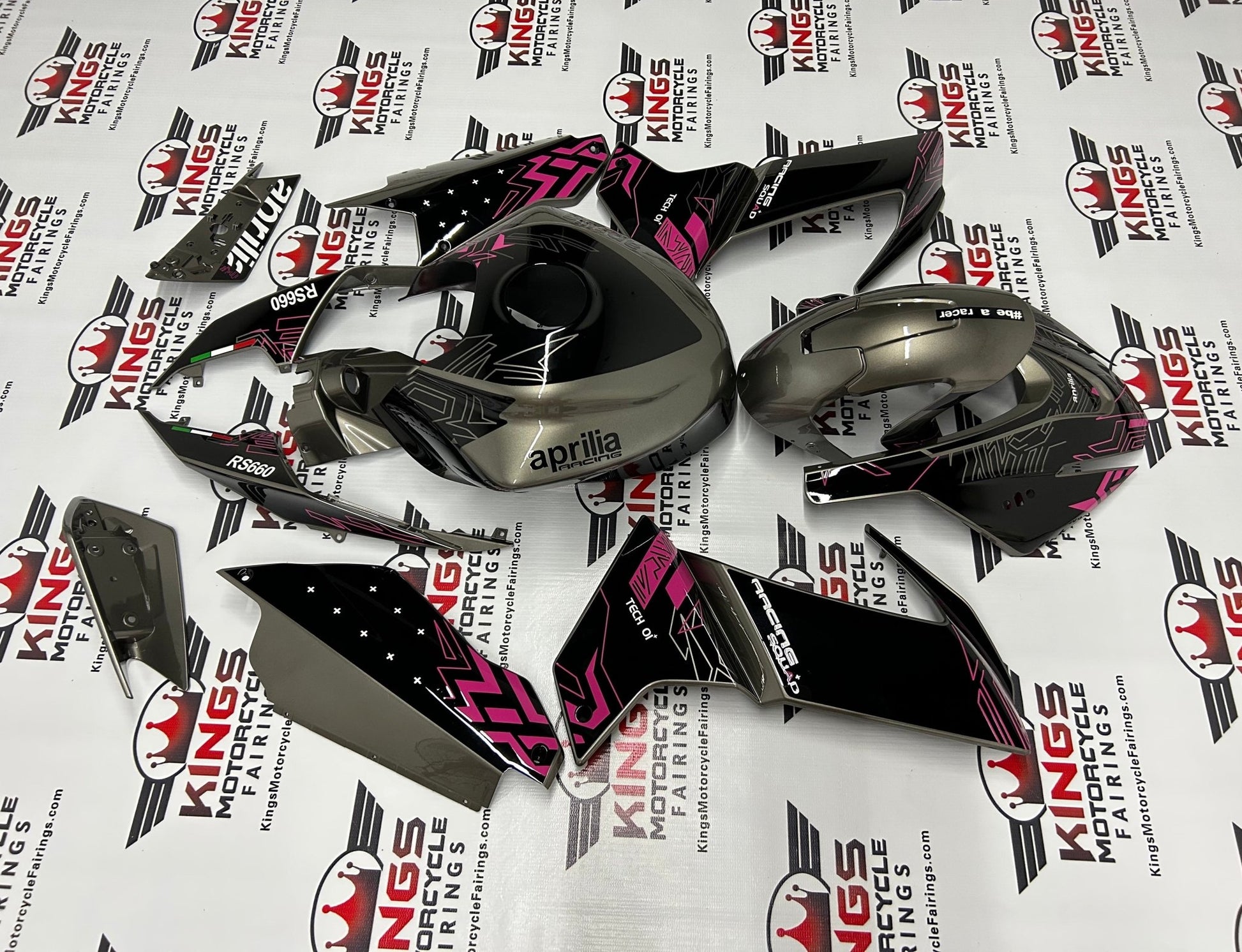 Aprilia RS660 Fairing set (2020-2024) Gray, Black, Pink at KingsMotorcycleFairings.com