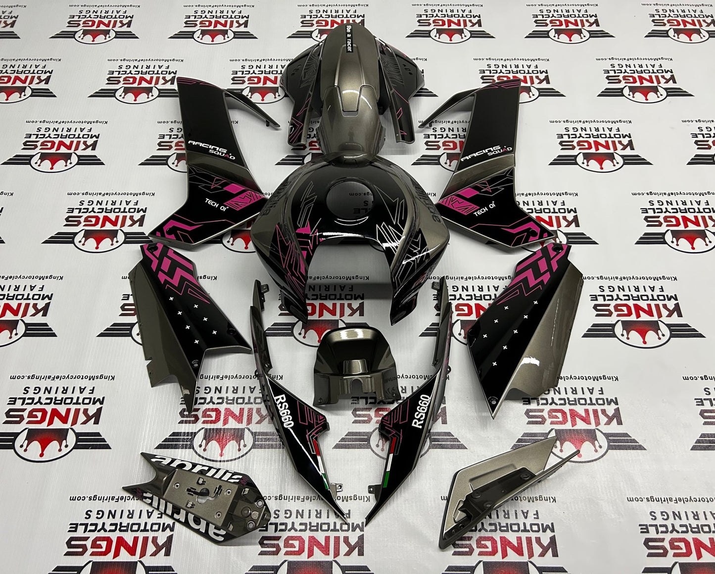 Aprilia RS660 Fairings (2020-2024) Gray, Black, Pink at KingsMotorcycleFairings.com 