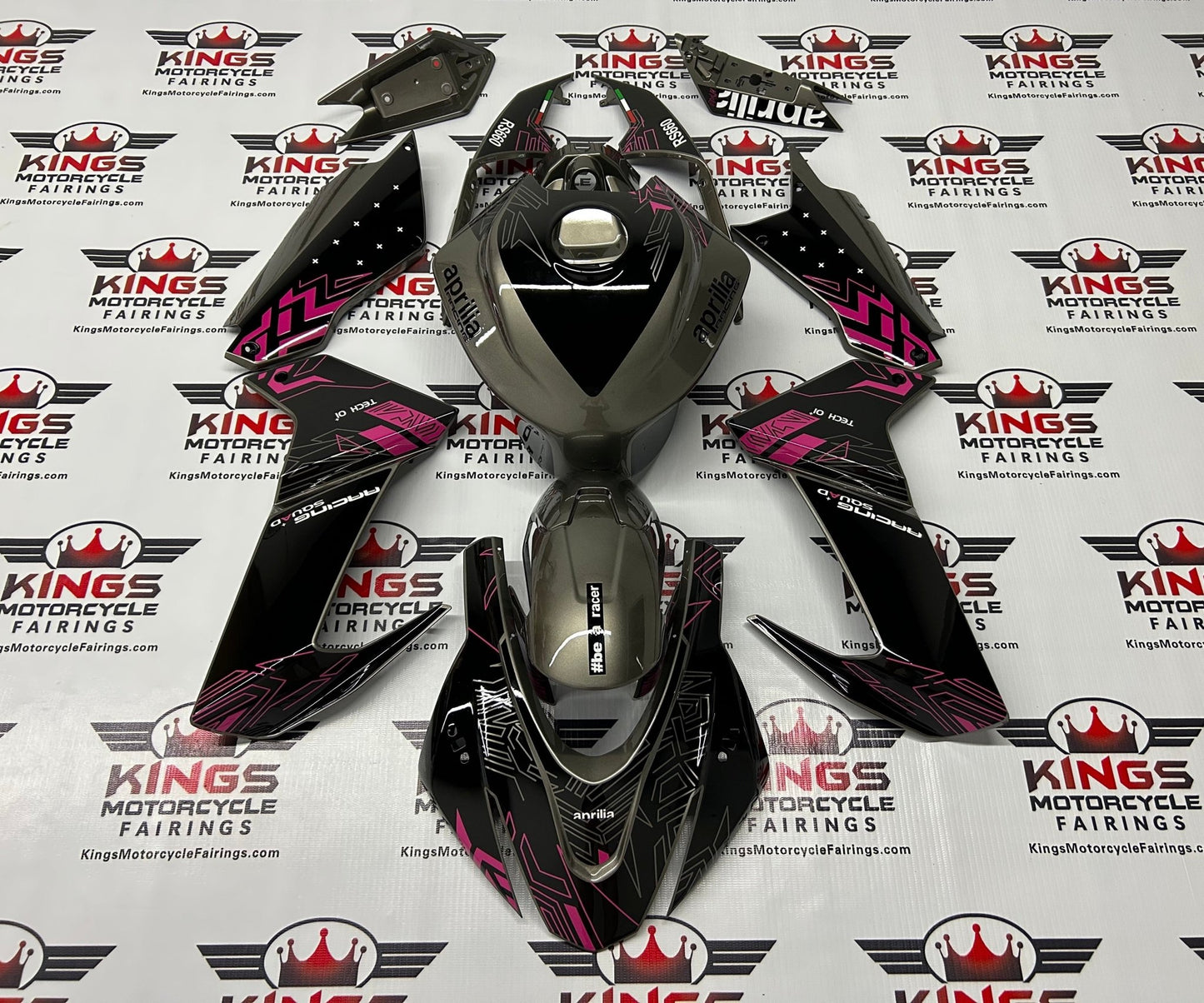Aprilia RS660 Fairings (2020-2024) Gray, Black, Pink at KingsMotorcycleFairings.com