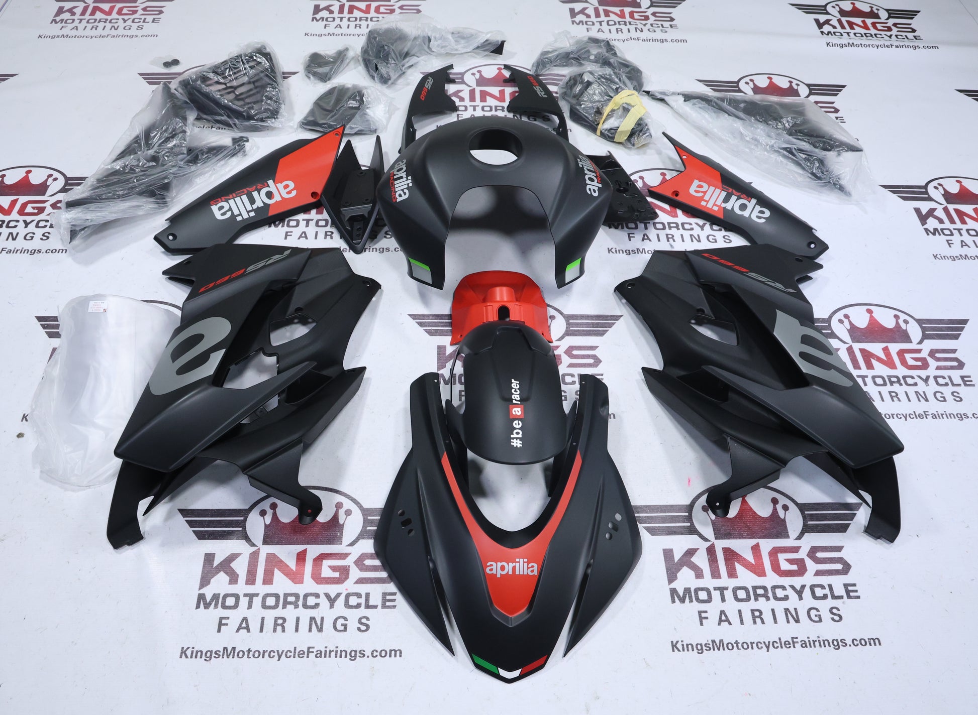 Aprilia RS660 Fairings (2020-2024) Matte Black, Red, Silver from KingsMotorcycleFairings.com