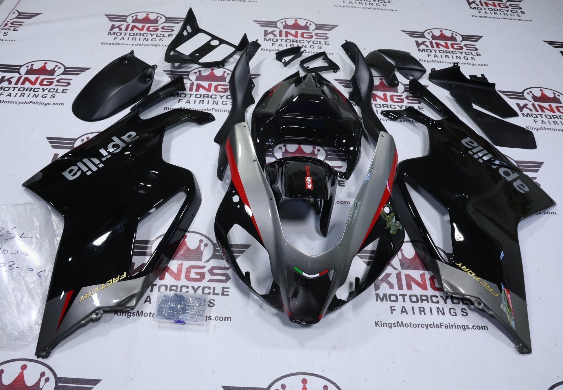 Aprilia RSV1000R Fairings (2003-2006) Black, Silver, Red at KingsMotorcycleFairings.com
