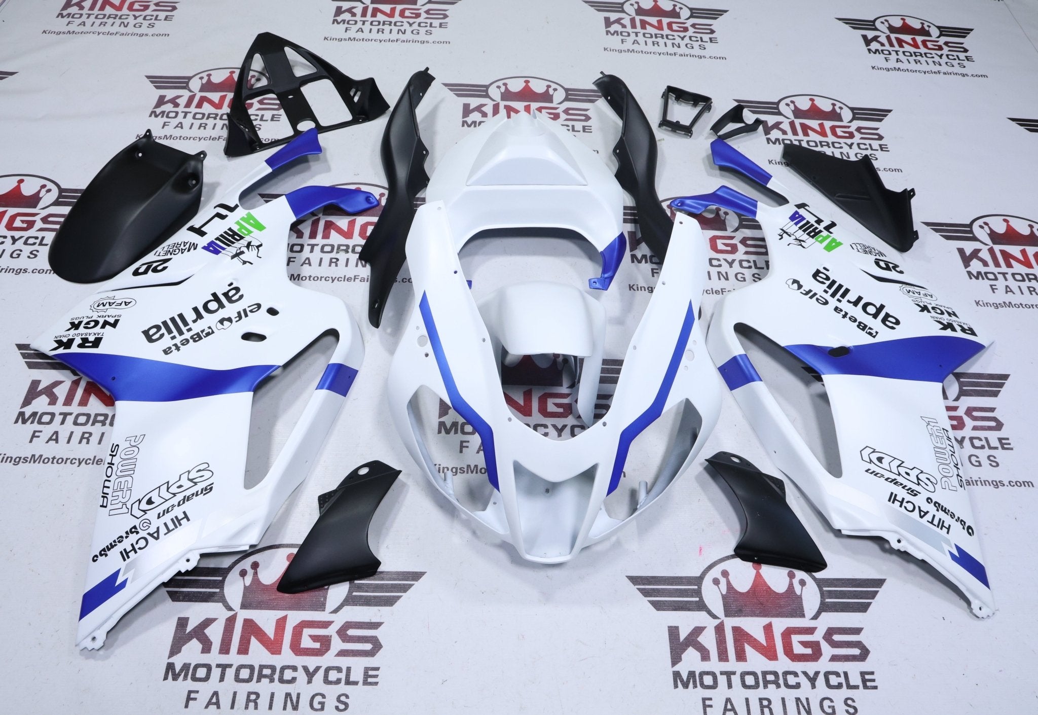 Aprilia RSV1000R Matte White, Blue, Black Fairings | Kings