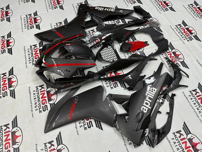 Aprilia RSV4 1000 Fairing Kit (2009-2015) Faux Carbon Fiber, Red, White at KingsMotorcycleFairings.com