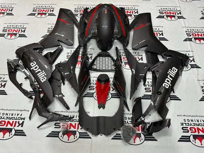 Aprilia RSV4 1000 Fairing Set (2009-2015) Faux Carbon Fiber, Red, White at KingsMotorcycleFairings.com