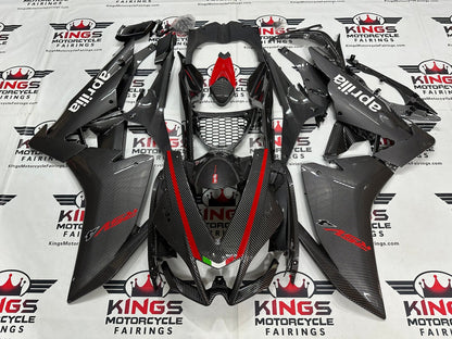 Aprilia RSV4 1000 Fairings (2009-2015) Faux Carbon Fiber, Red, White at KingsMotorcycleFairings.com