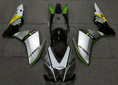 Aprilia RSV4 1000 Fairings (2009-2015) Silver, Green, Black at KingsMotorcycleFairings.com