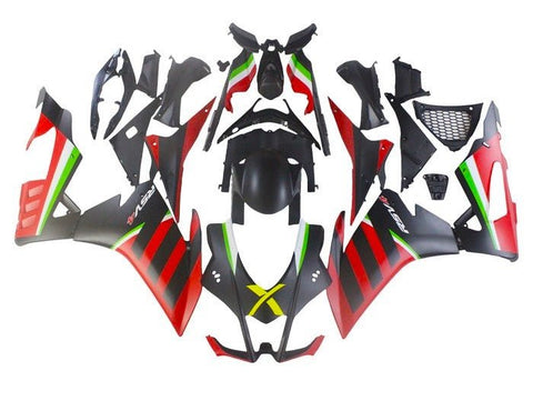 Aprilia RSV4 1000 Fairings (2016-2020) Matte Black, Red, Green Stripe at KingsMotorcycleFairings.com