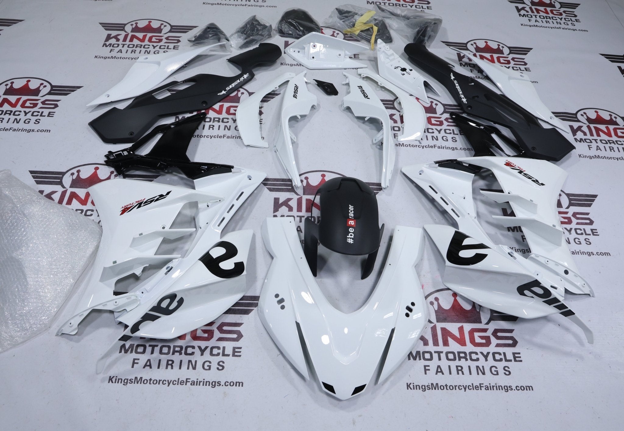 Aprilia RSV4 1100 Fairing Kit (2021-2024) Gloss White, Black at KingsMotorcycleFairings.com