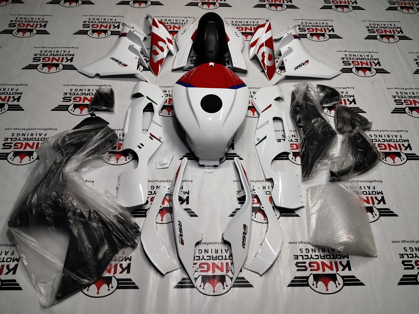 Aprilia RSV4 1100 Fairing Kit (2021-2024) White, Red, Blue, Gray by KingsMotorcycleFairings.com