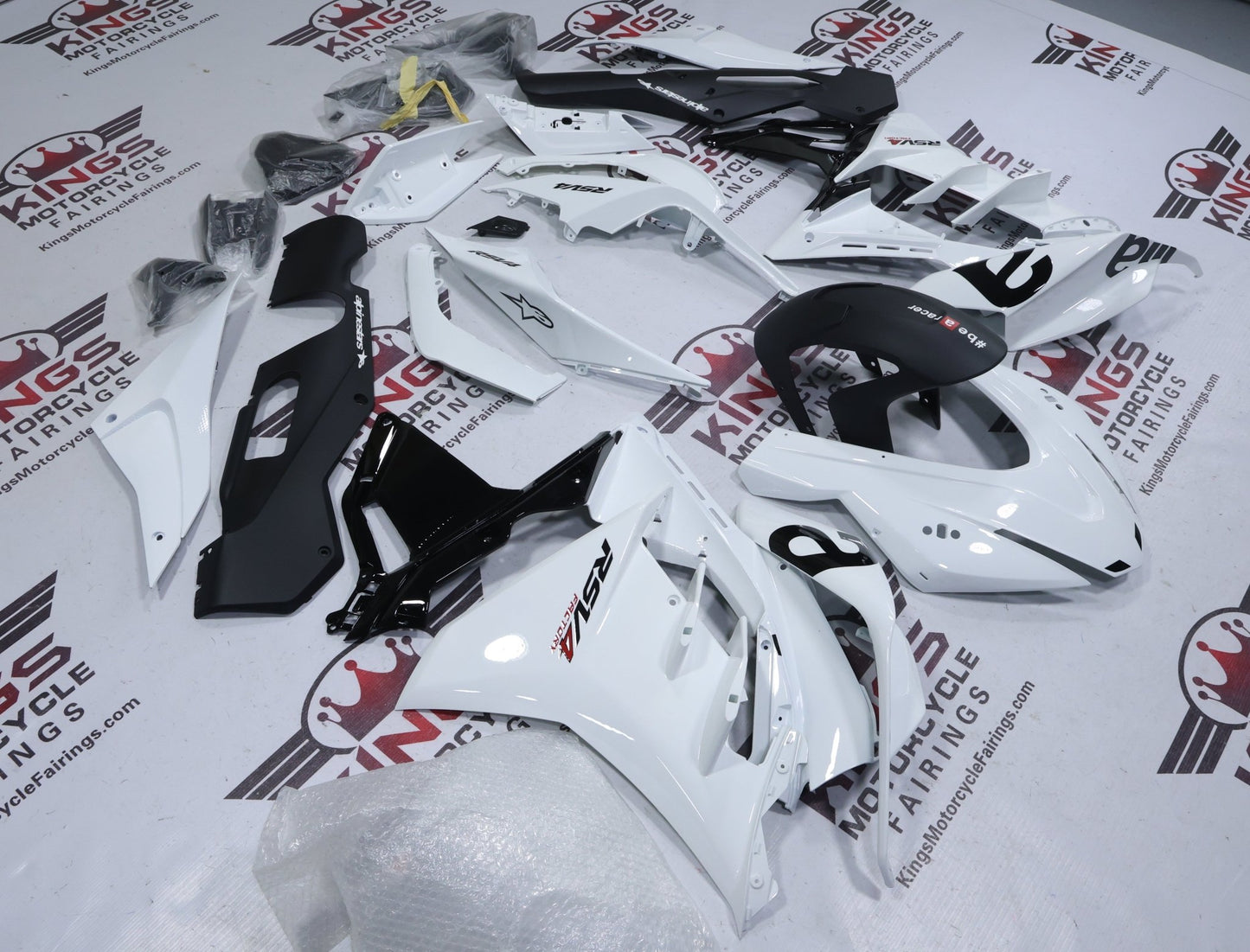 Aprilia RSV4 1100 Fairing Set (2021-2024) White, Black at KingsMotorcycleFairings.com