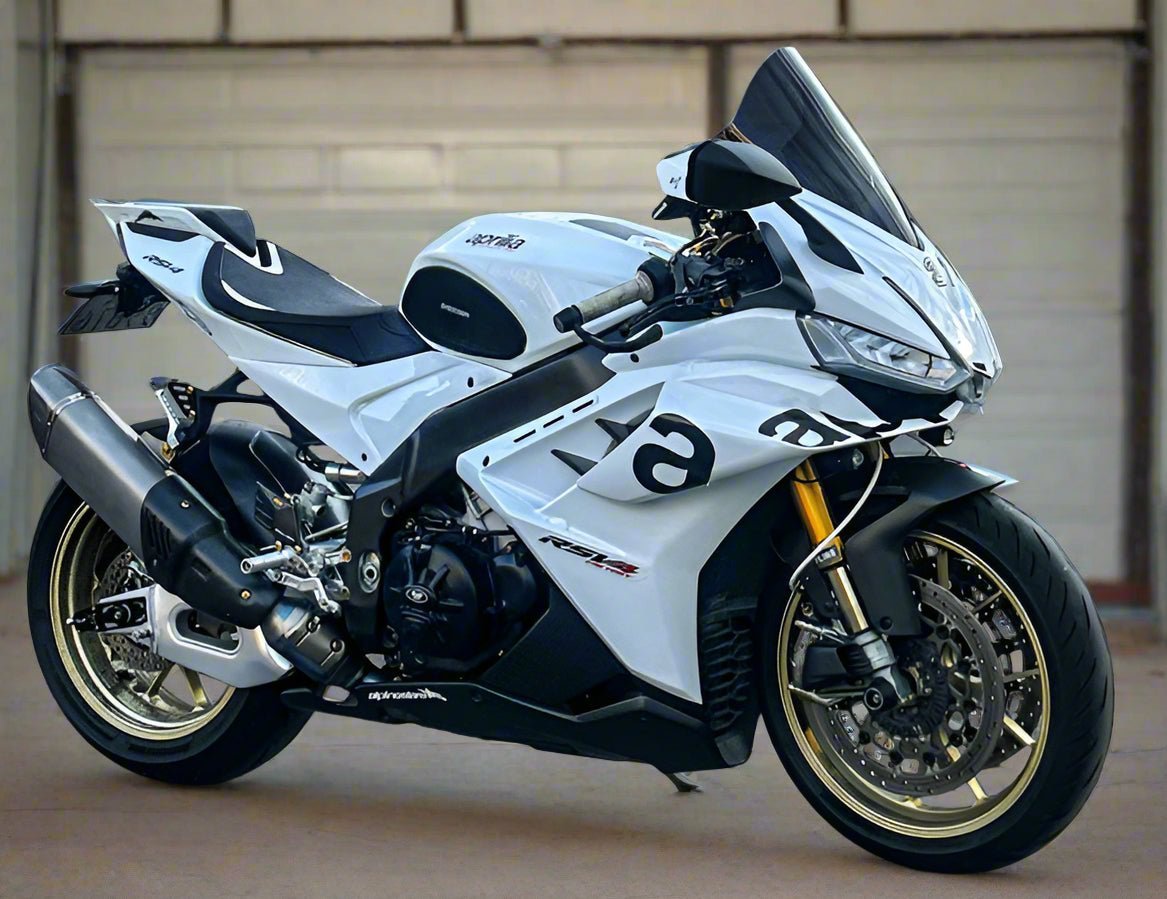 Aprilia RSV4 1100 Fairings (2021-2024) Gloss White, Black at KingsMotorcycleFairings.com