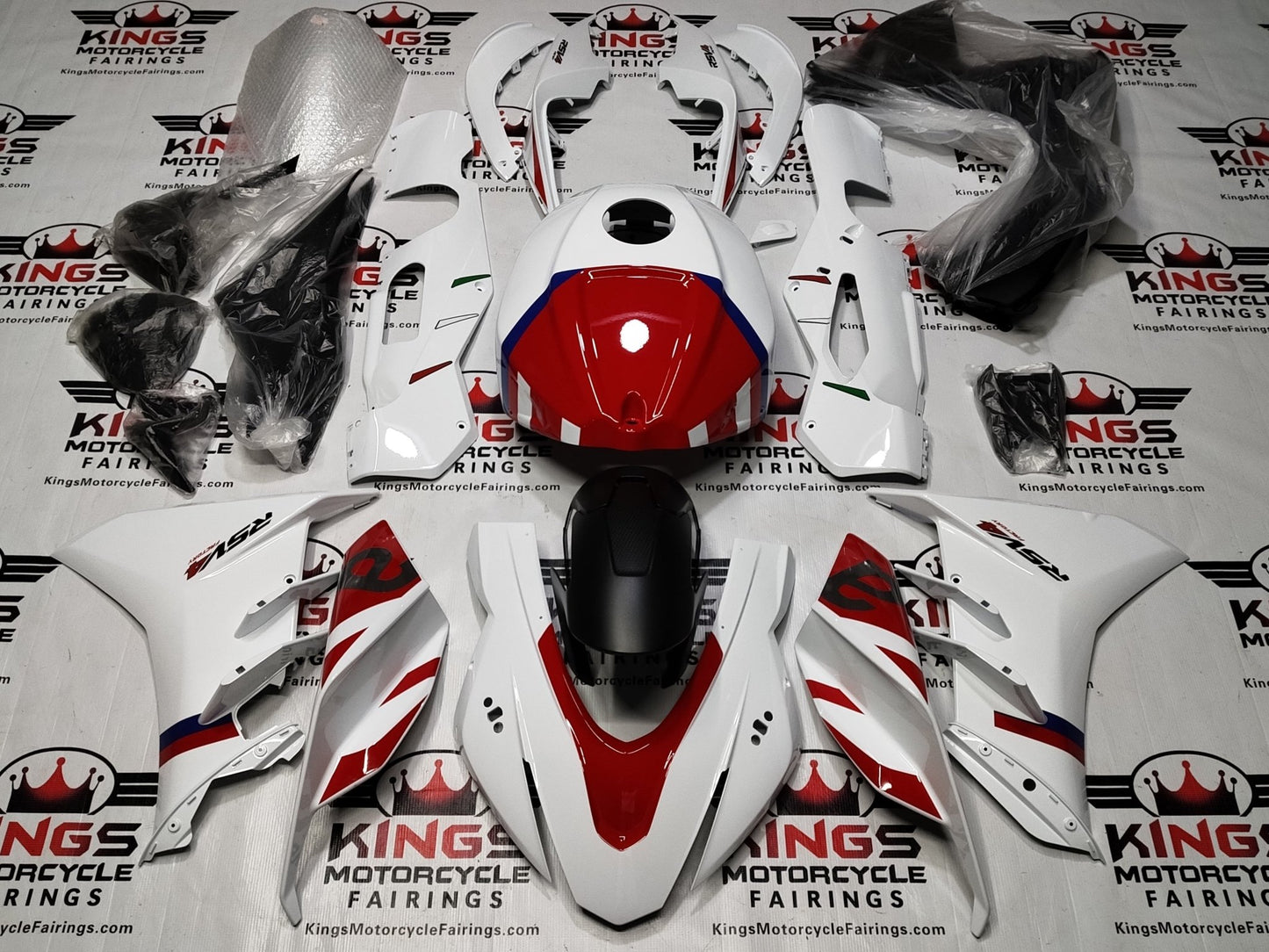 Fairings for Aprilia RSV4 1100 (2021-2024) White, Red, Blue from KingsMotorcycleFairings.com