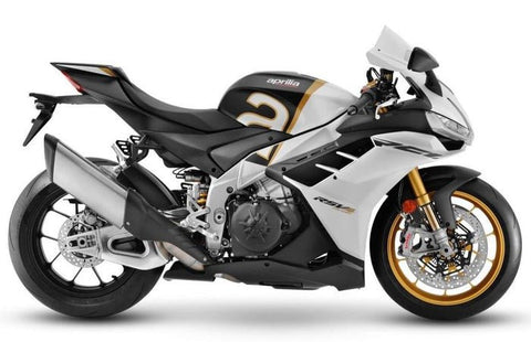 Aprilia RSV4 1100 Fairings (2022-2024) White, Black, Gold at KingsMotorcycleFairings.com