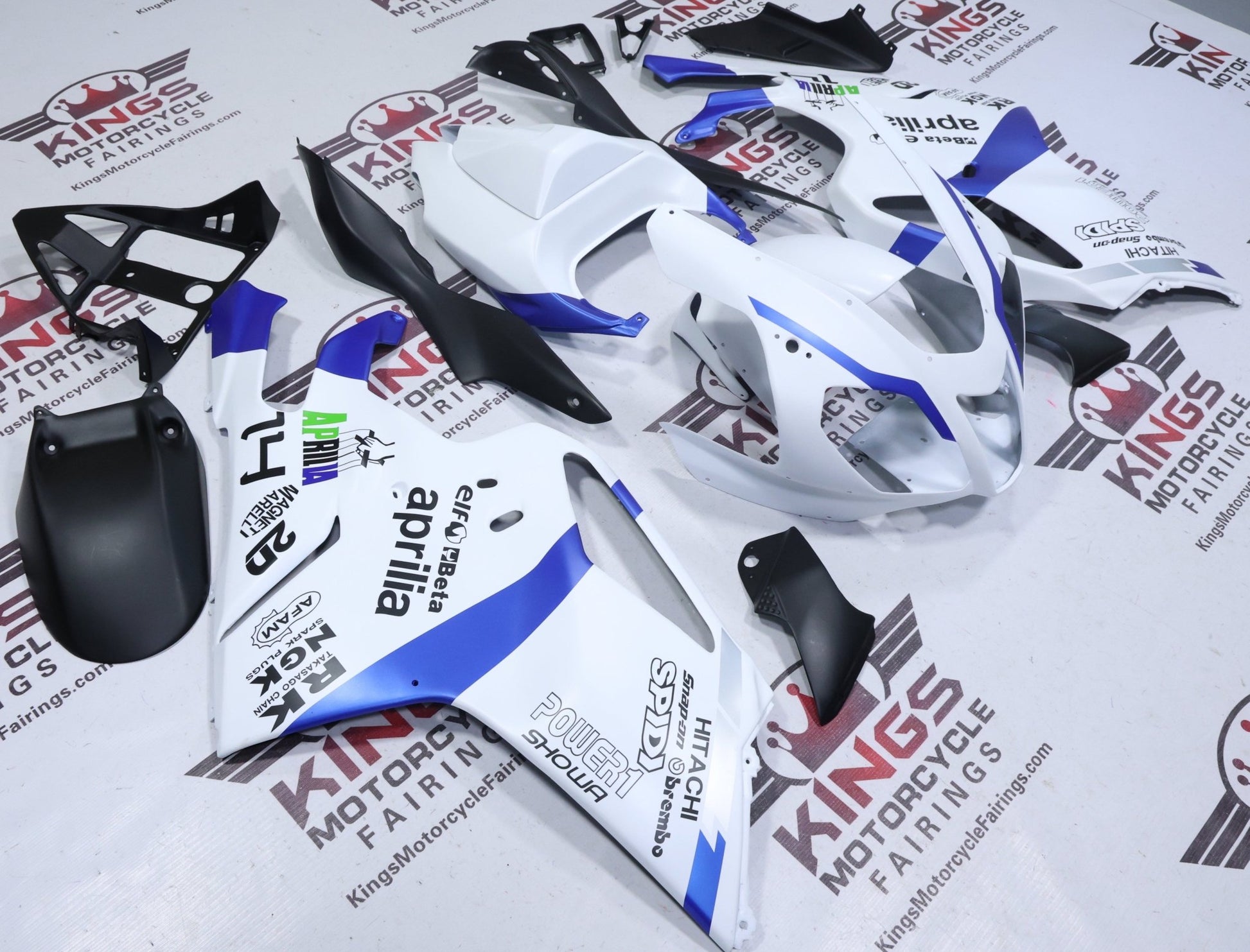 Aprilia RSV1000R Fairing Kit (2003-2006) Matte White, Matte Blue at KingsMotorcycleFairings.com