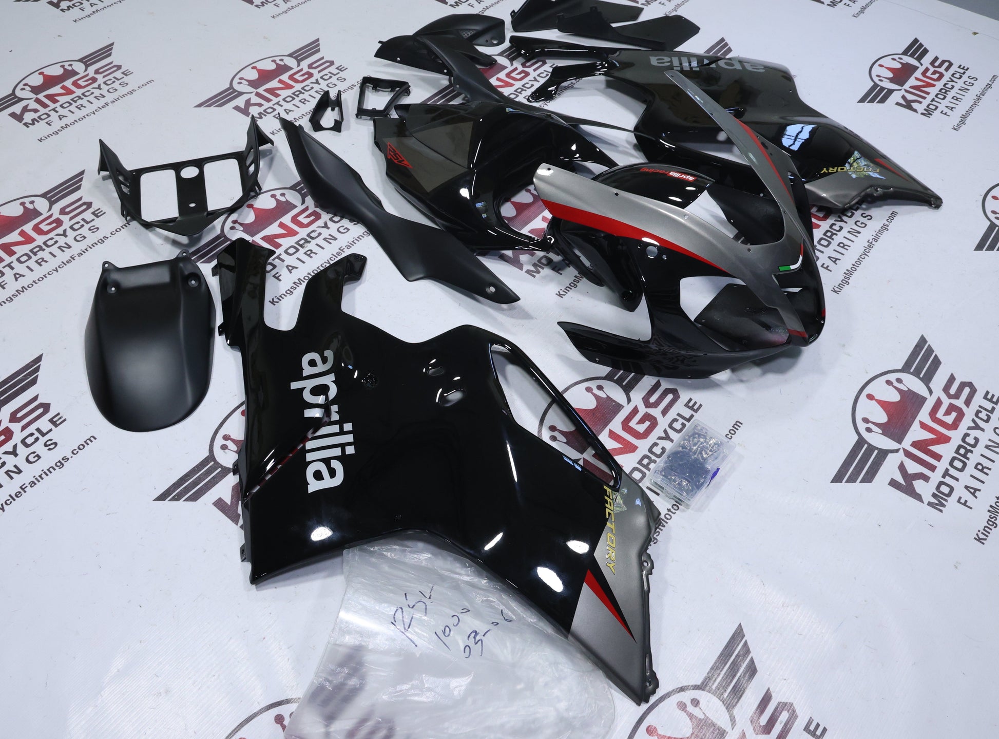 Aprilia RSV1000R Fairing Set (2003-2006) Black, Gray, Red at KingsMotorcycleFairings.com