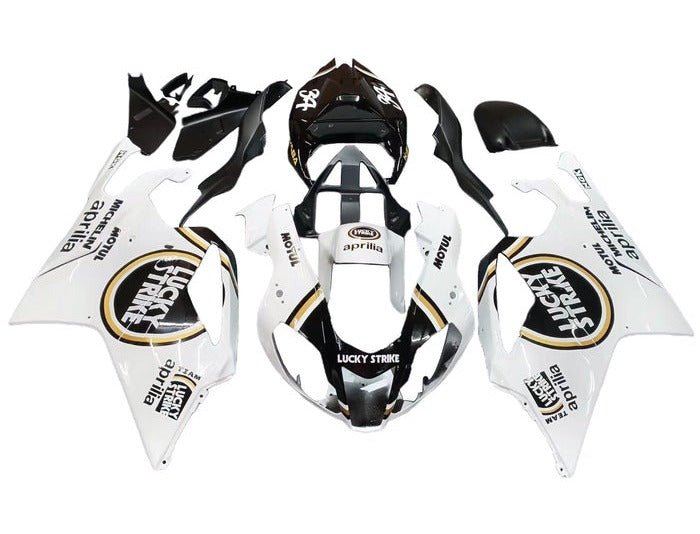 Aprilia RSV1000R Fairings (2003-2006) White, Black, Gold Lucky Strike by KingsMotorcycleFairings.com