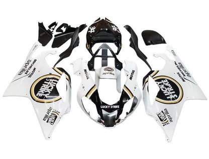 Aprilia RSV1000R Fairings (2003-2006) White, Black, Gold Lucky Strike by KingsMotorcycleFairings.com