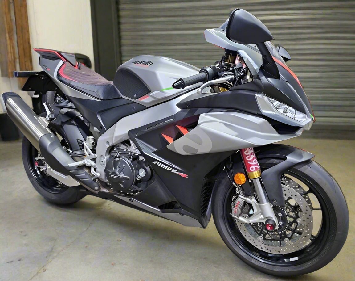 Aprilia RSV4 1100 Fairings (2021-2024) Silver Gloss, Matte Black by KingsMotorcycleFairings.com