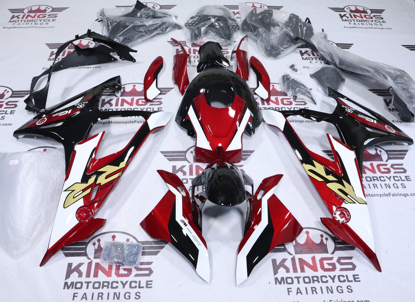 BMW S1000RR Fairing Kit (2019-2022) Candy Red, White, Black, Gold at KingsMotorcycleFairings.com