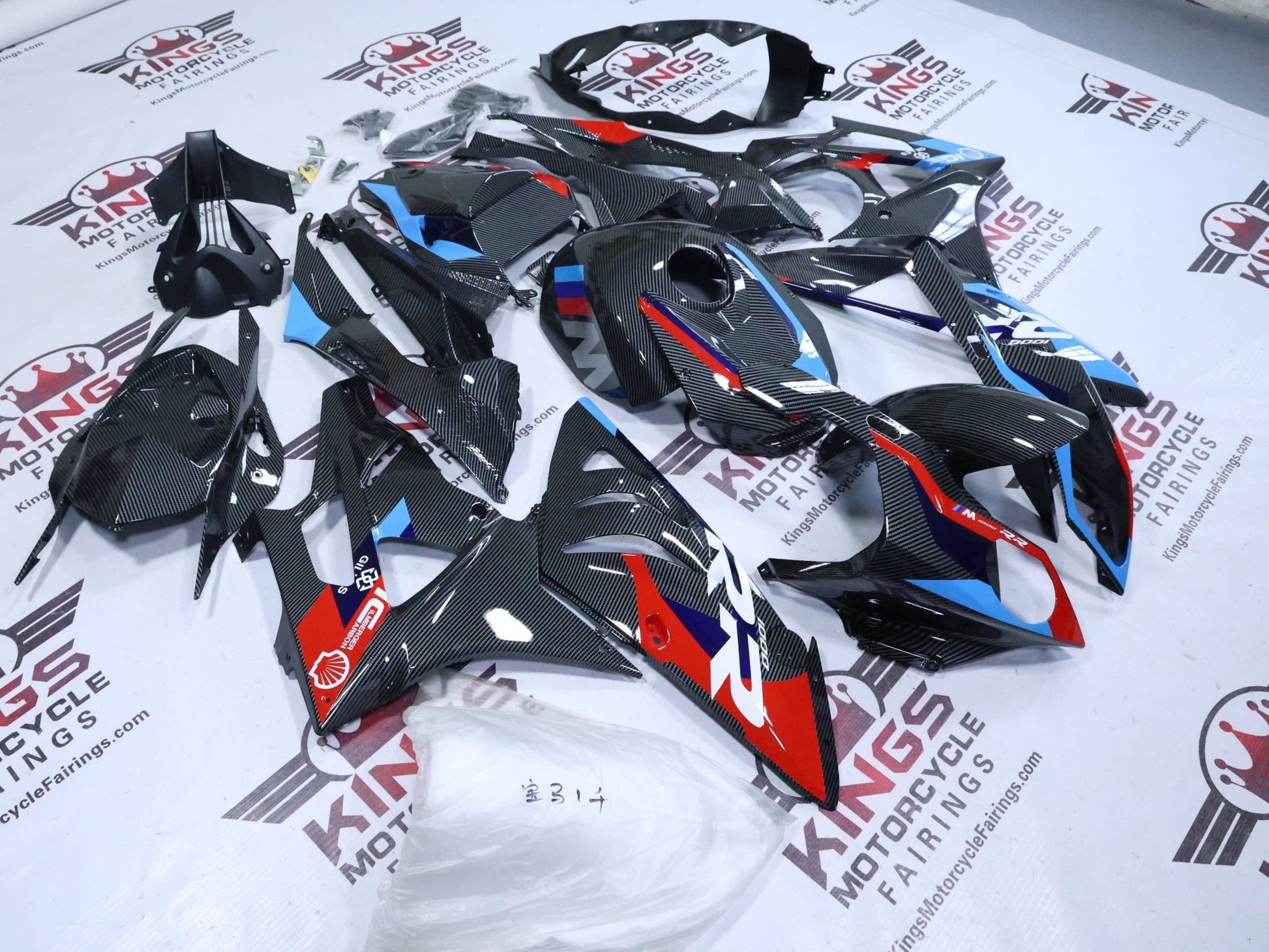 BMW S1000RR Fairings (2009-2014) Faux Carbon Fiber, Red, Blue, White from KingsMotorcycleFairings.com