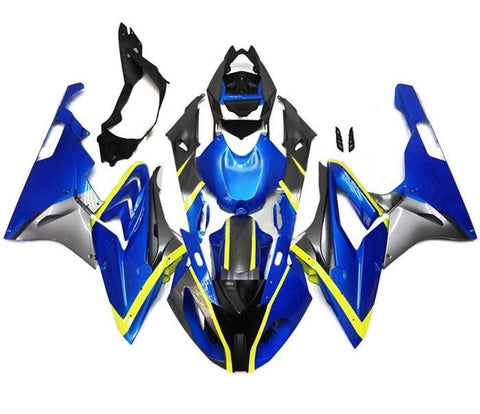 BMW S1000RR Fairings (2015-2016) Blue, Silver, Yellow Stripe at KingsMotorcycleFairings.com