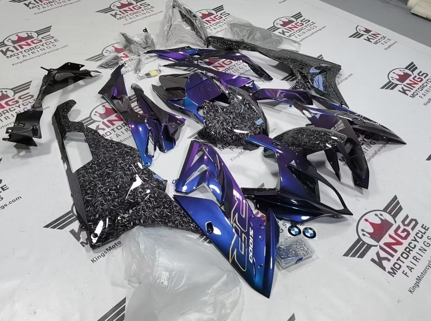 BMW S1000RR Fairings (2015-2016) Chameleon, Faux Forged Carbon Fiber from KingsMotorcycleFairings.com