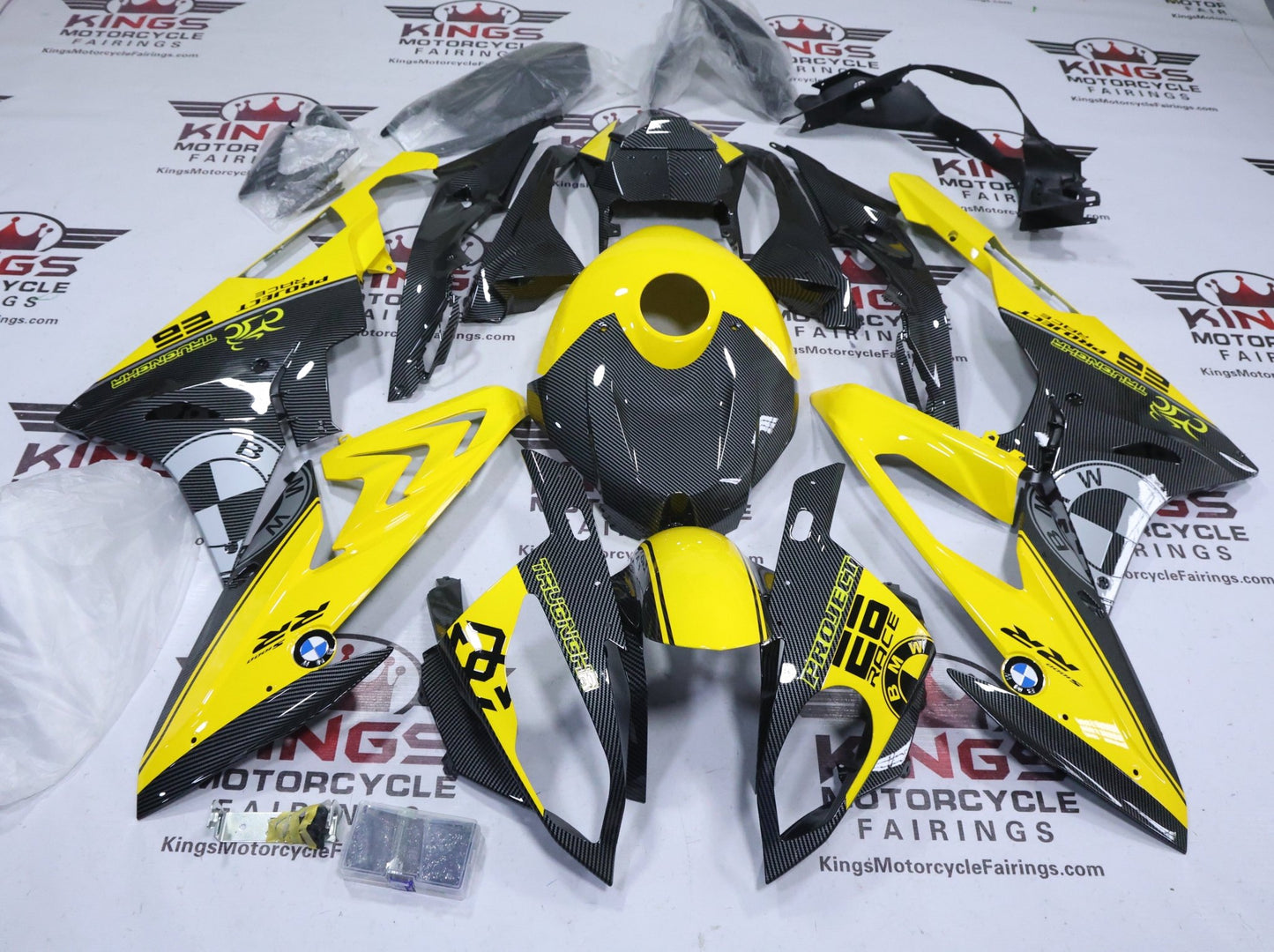 BMW S1000RR Fairings (2015-2016) Faux Carbon Fiber, Yellow from KingsMotorcycleFairings.com
