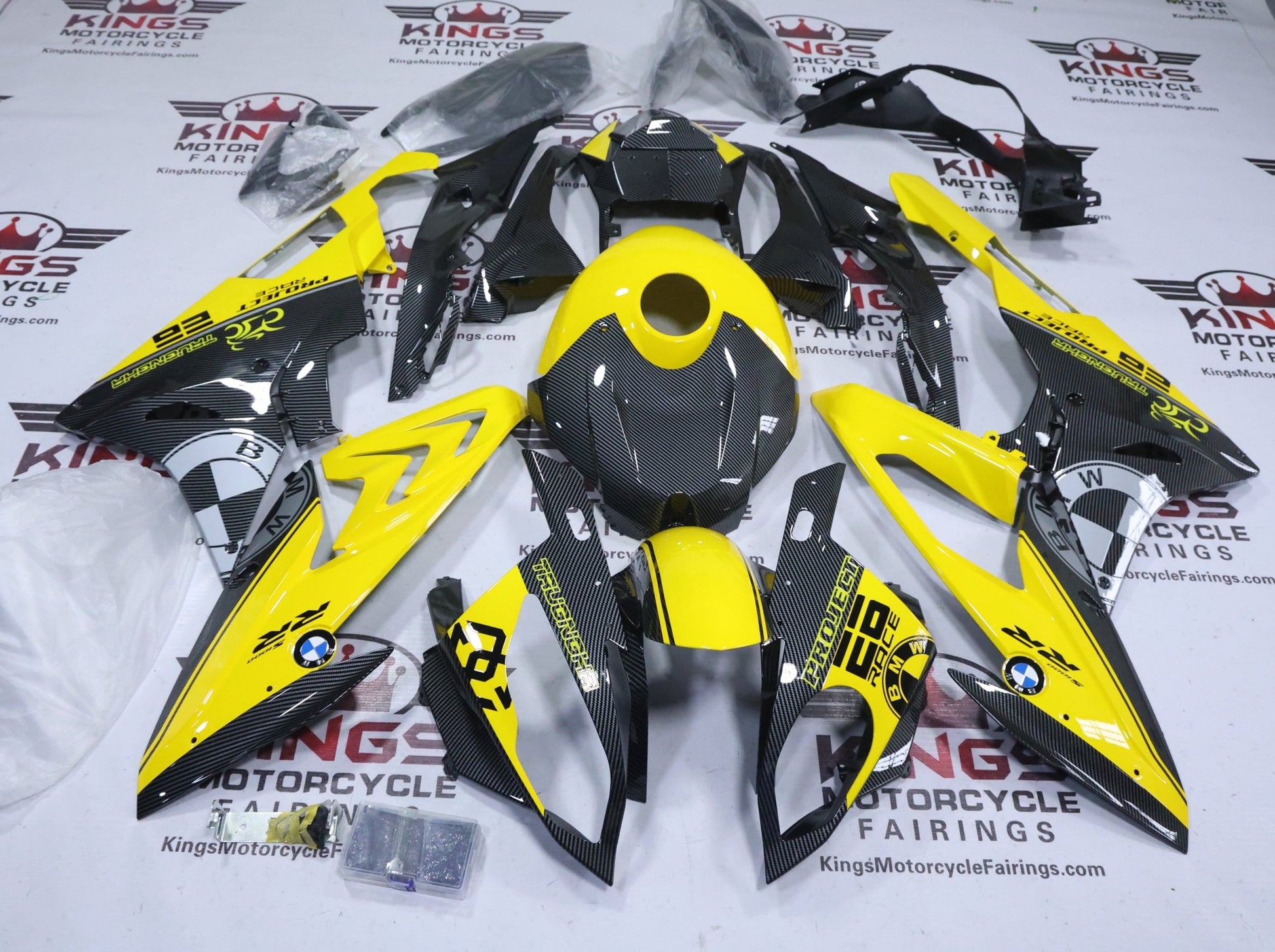 BMW S1000RR Fairings (2015-2016) Faux Carbon Fiber, Yellow from KingsMotorcycleFairings.com