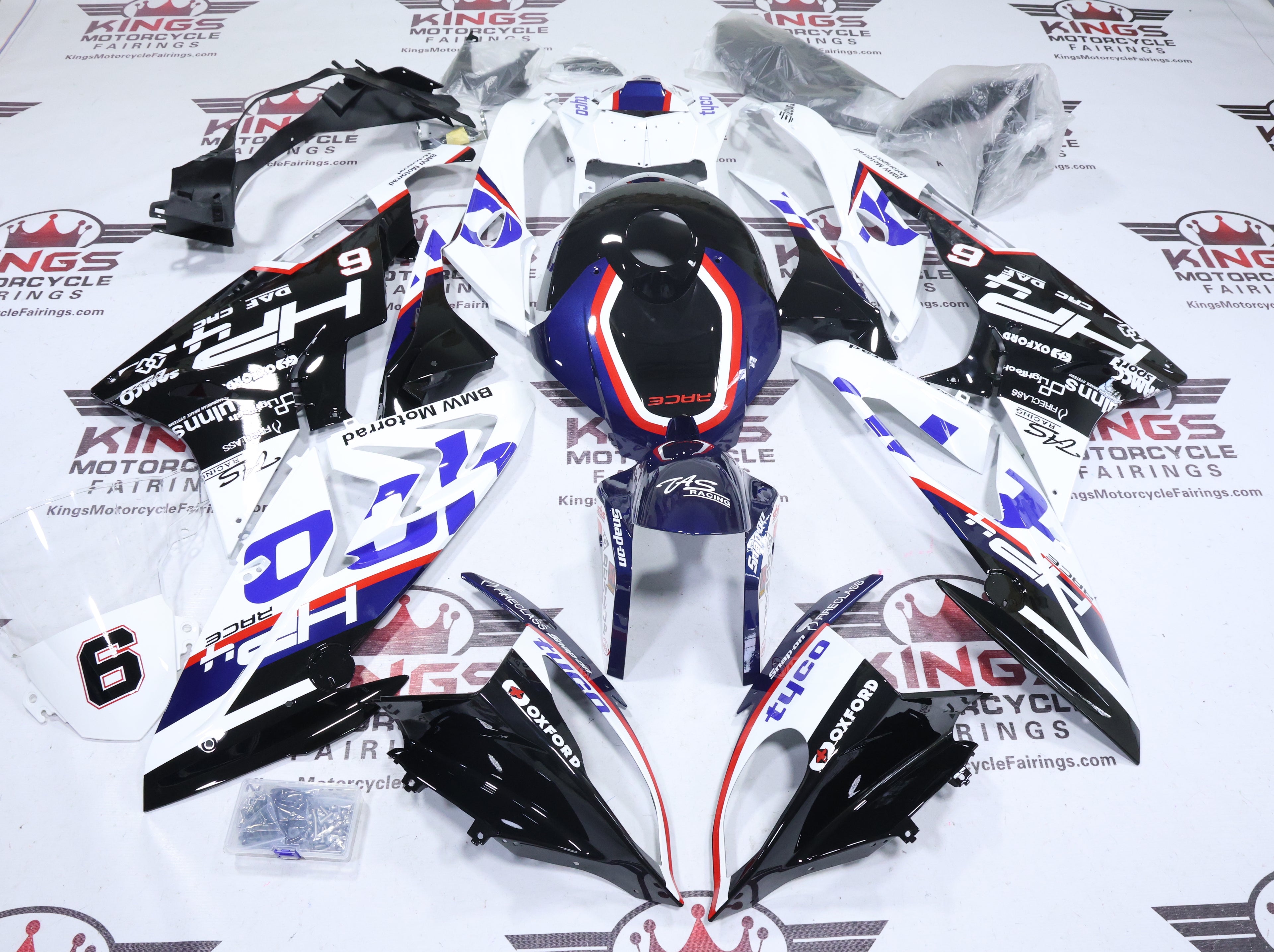 BMW S1000RR Fairings (2015-2016) White, Blue, Black, Tyco #6 at KingsMotorcycleFairings.com