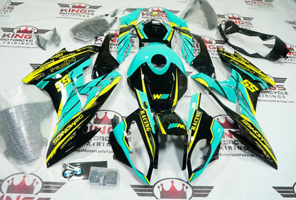 BMW S1000RR Fairings (2017-2018) Black, Turquoise, Yellow at KingsMotorcycleFairings.com