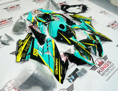 BMW S1000RR Fairings (2017-2018) Black, Turquoise, Yellow by KingsMotorcycleFairings.com