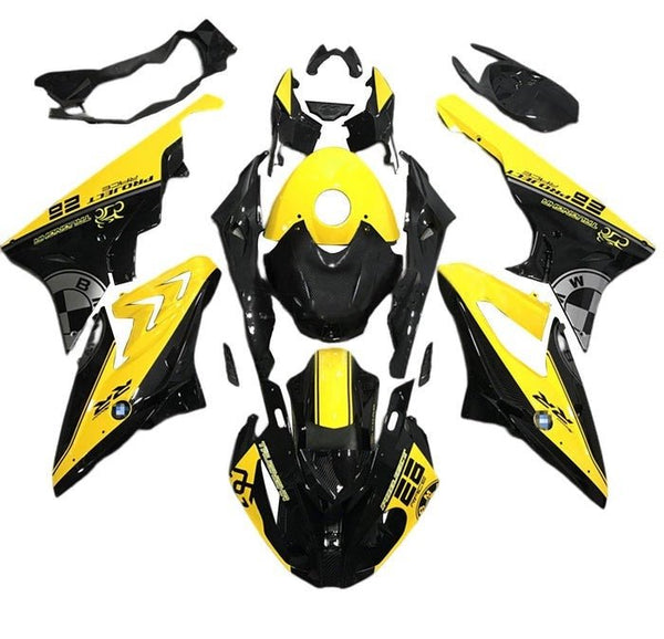 BMW S1000RR Fairings (2017-2018) Black, Yellow at KingsMotorcycleFairings.com