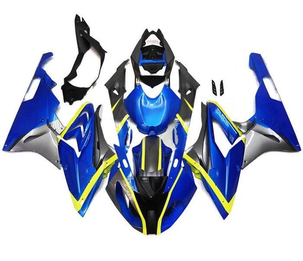 BMW S1000RR Fairings (2017-2018) Blue, Silver, Yellow Stripe at KingsMotorcycleFairings.com
