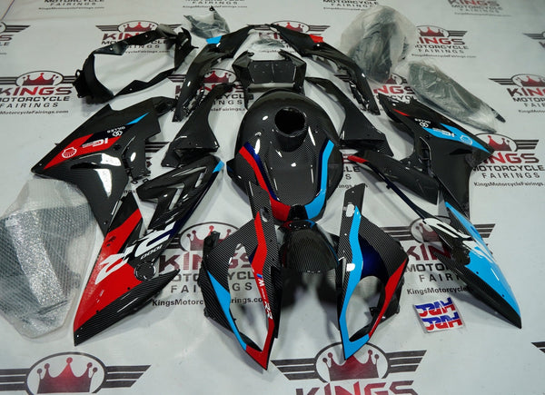 BMW S1000RR Fairings (2017-2018) Faux Carbon Fiber, Blue, Red at KingsMotorcycleFairings.com