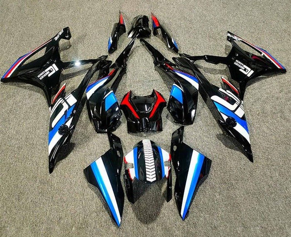 BMW S1000RR Fairings (2019-2022) Black, Blue, Red, White Stripe at KingsMotorcycleFairings.com