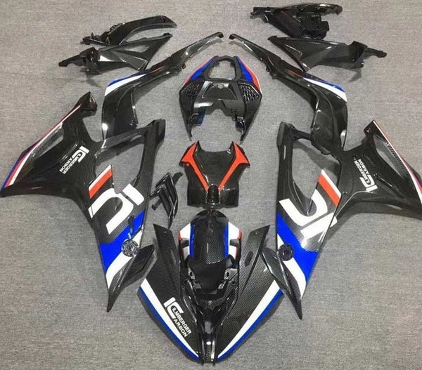BMW S1000RR Fairings (2019-2022) Faux Carbon Fiber, White, Blue, Red at KingsMotorcycleFairings.com