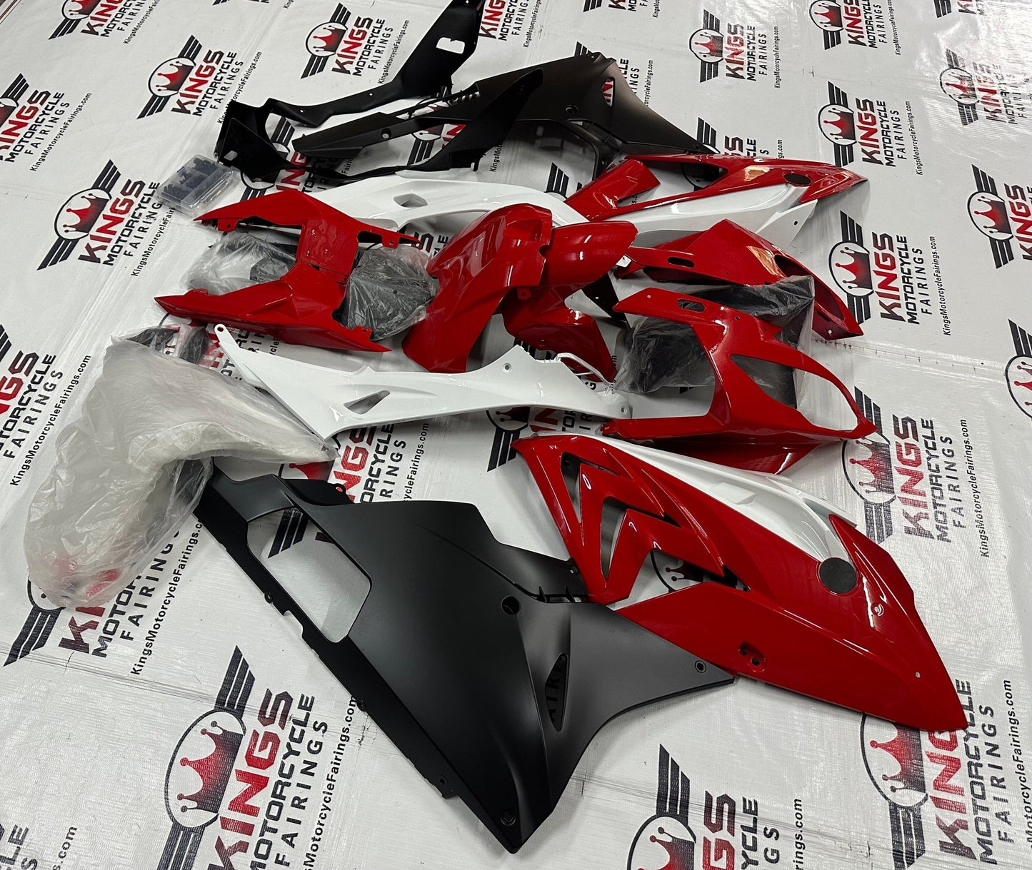 BMW S1000RR (2015-2016) Red, White, Matte Black Fairings at KingsMotorcycleFairings.com
